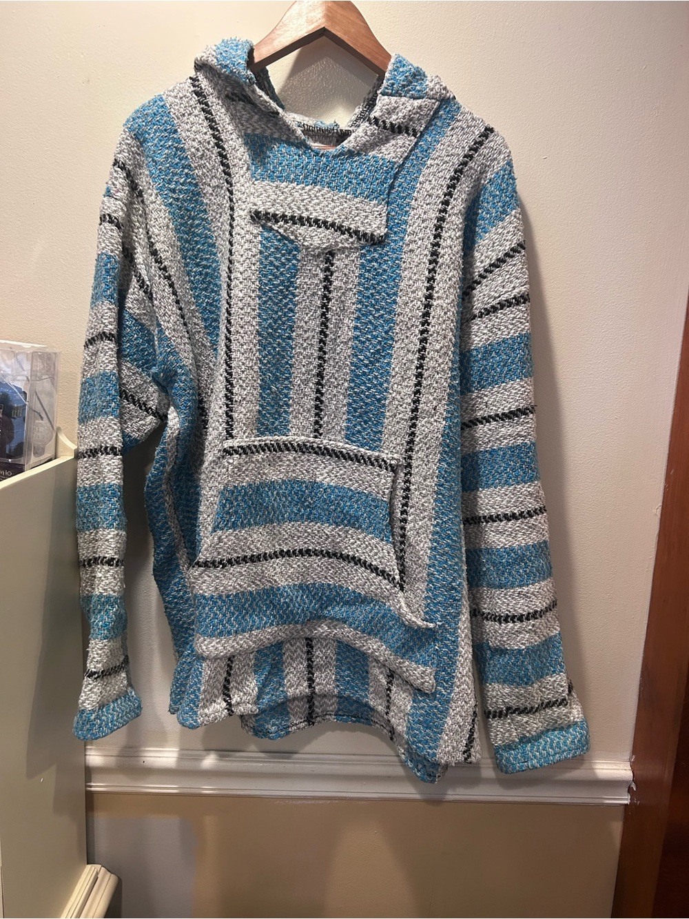 Men's Striped Crewneck Hoodie Sweater in Blue & White